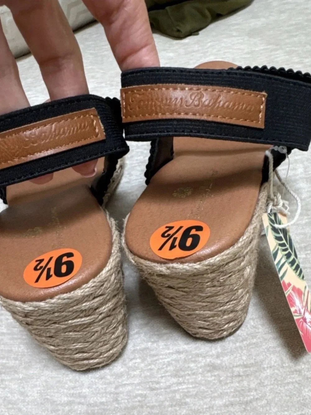 Tommy Bahama Black Elastic Strap Espadrille Wedge Sandals New Size 9.5